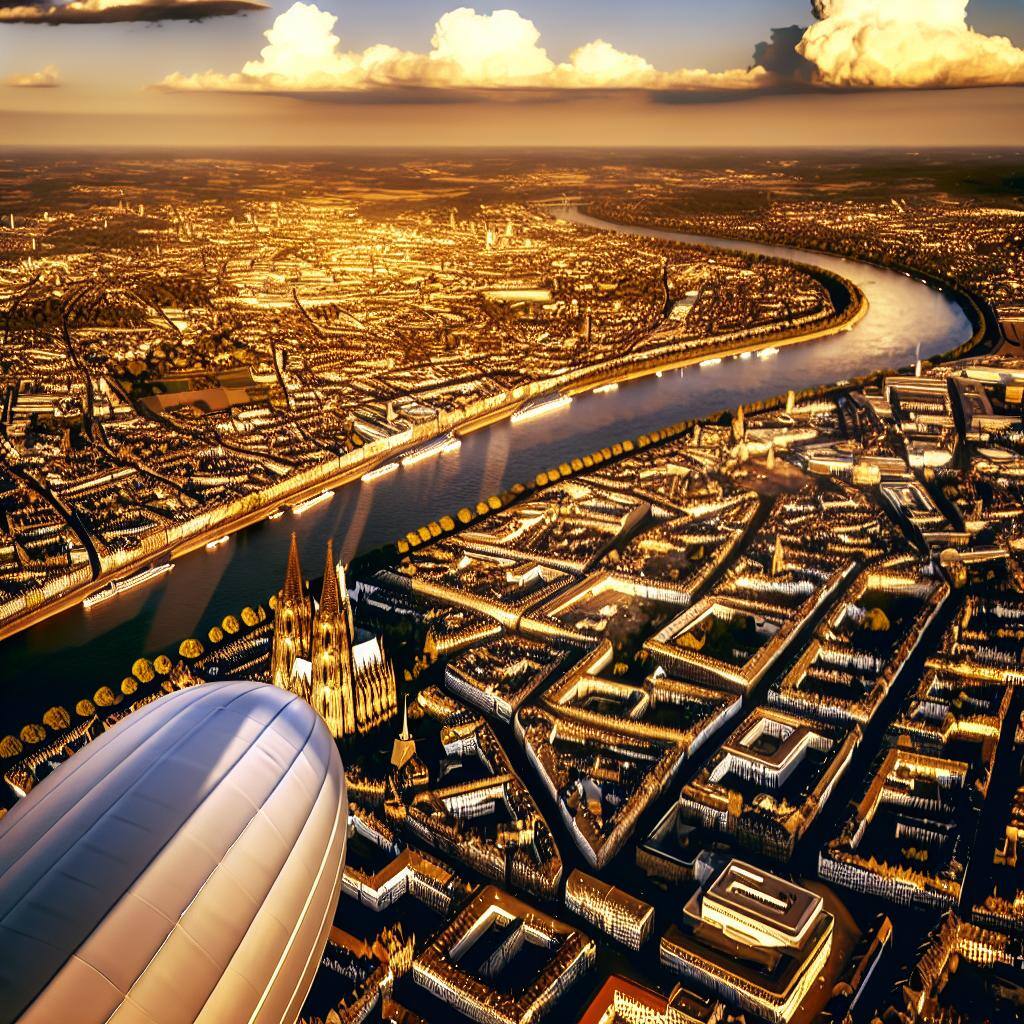 Aerial view of Cologne, Germany seen from a Zeppelin flight, showcasing its unique beauty.
